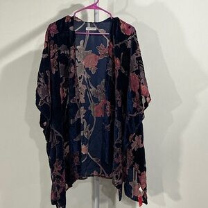 Woven Heart Navy and Pink Kimono